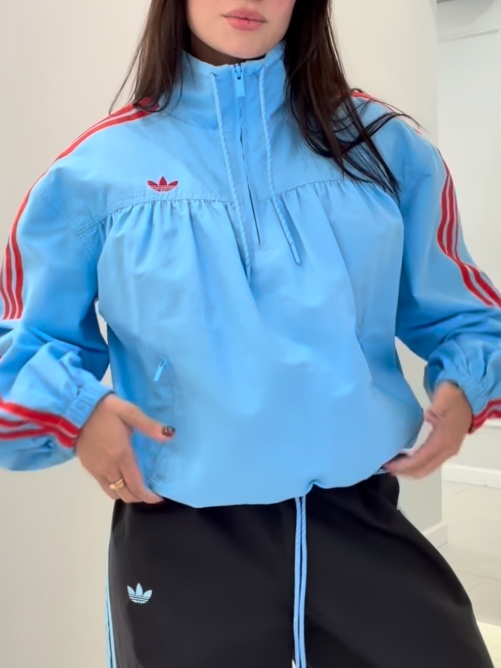 adidas x asos Light Blue Bomber Jacket with Red Stripes - Picture 5 of 6